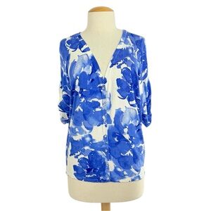 I.N.C. International Concepts 3X Short Sleeve Rhinestone Button Blue Floral